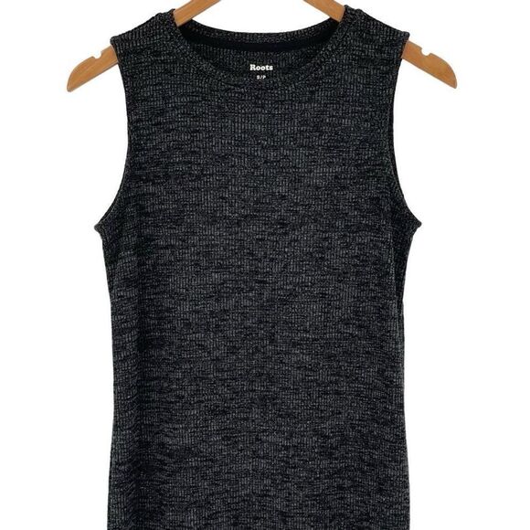 Roots Sleeveless Ribbed Knit Sheath Dress Knee Length Women Small Black Gray - Picture 2 of 9